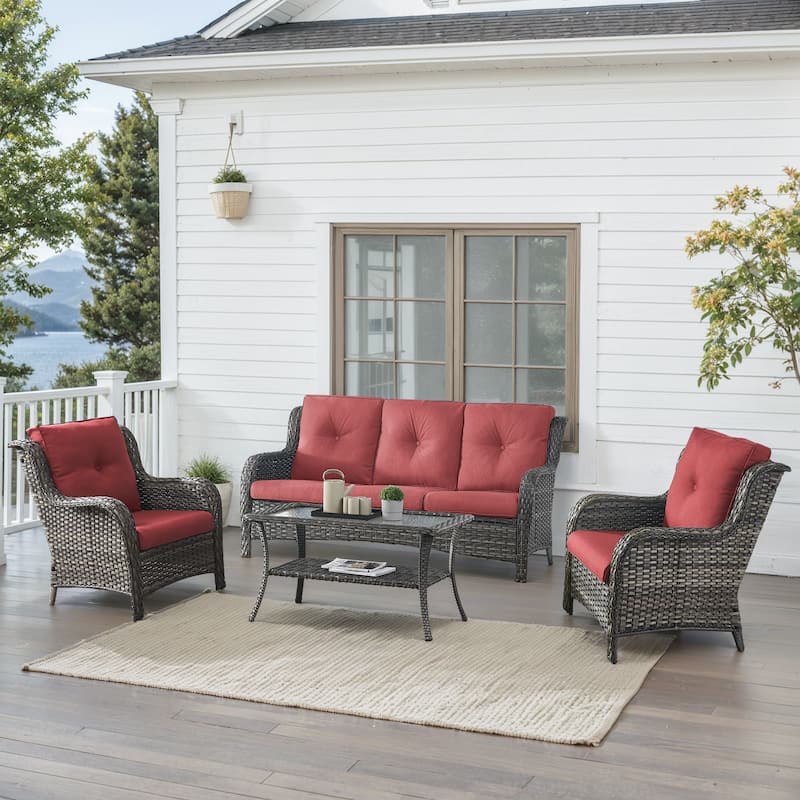Outdoor Patio Chairs with Sofa Table Grey-Red - Grey - Red - Grey