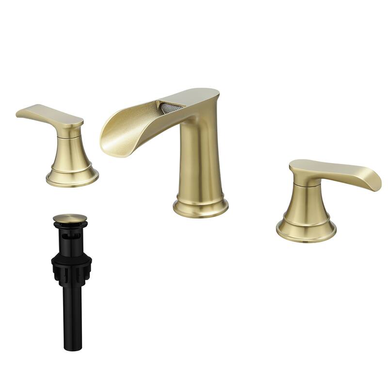Double Handle Three-Hole Bath Waterfall Faucet with Drain