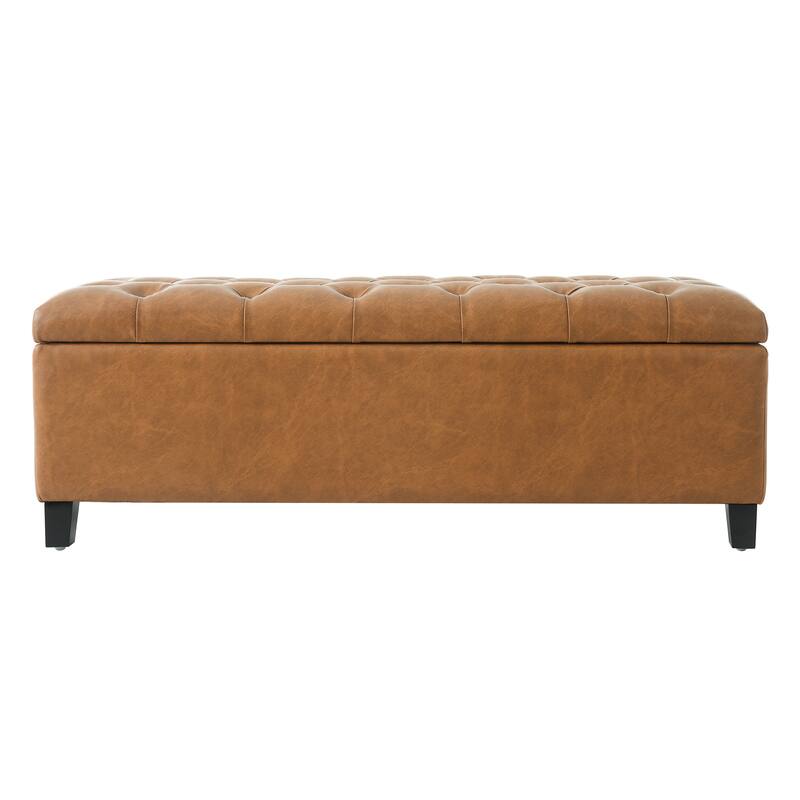 Ottoman Bench with Dark Brown PU Storage Surface
