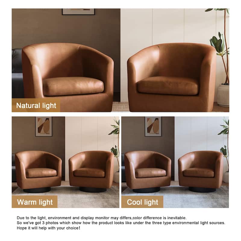 2 Set Round Barrel Chair 360-Degree Swivel Accent Chairs