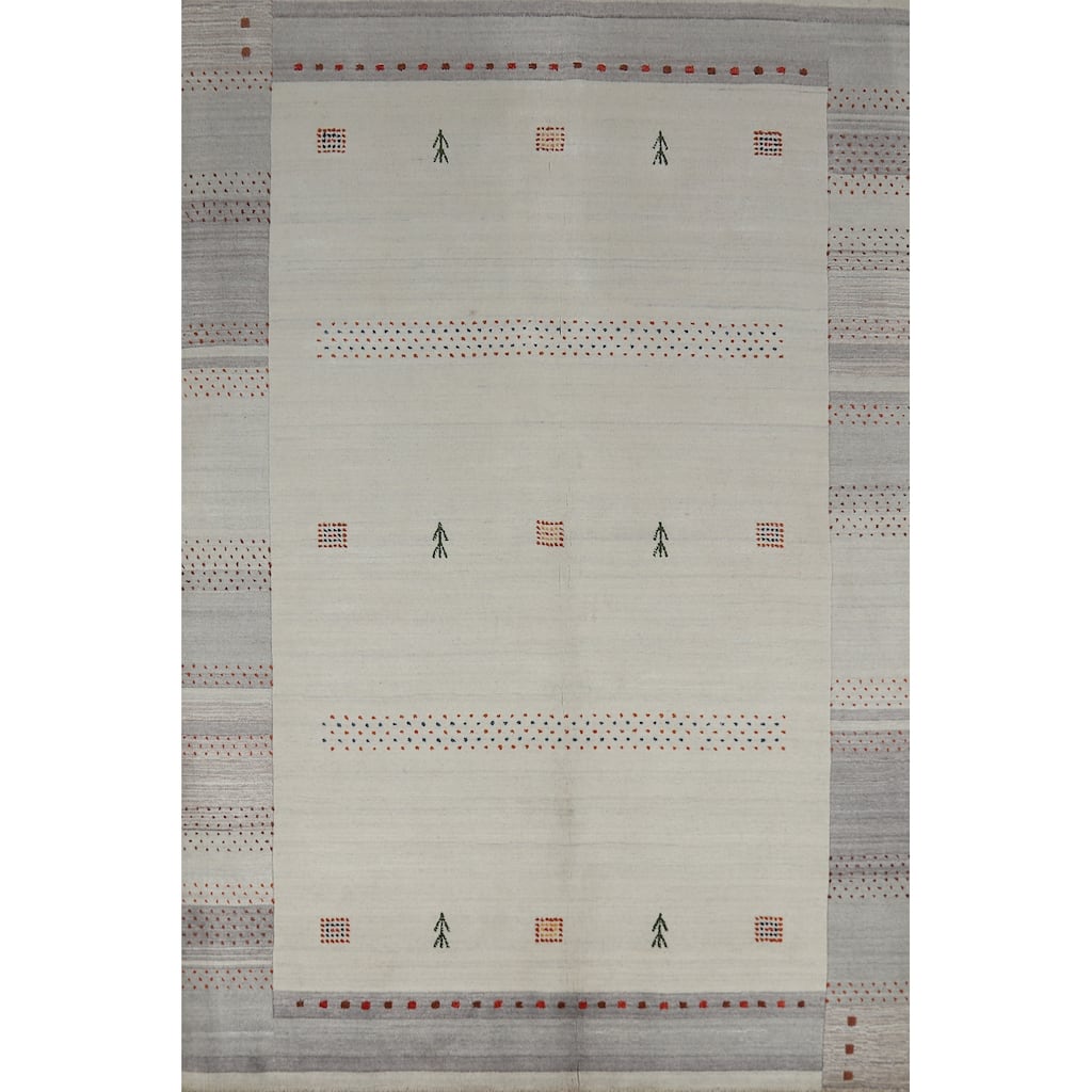 Gabbeh Indian Area Rug Handmade Beige Wool Carpet - 5'4" x 7'7"