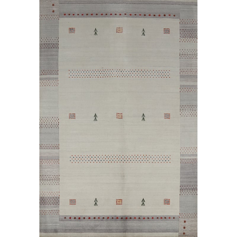 Gabbeh Indian Area Rug Handmade Beige Wool Carpet - 5'4" x 7'7"