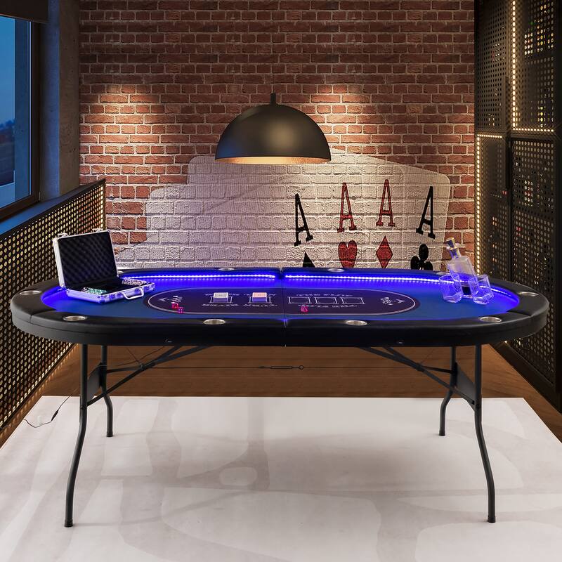 Costway Foldable 10 Player Poker Table Casino Texas Holdem with LED - See Details