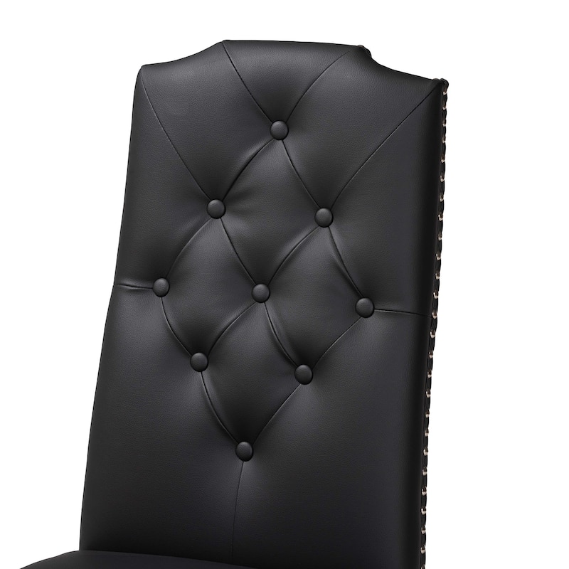 Dylin Modern and Contemporary Black Faux Leather Button-Tufted Nail heads Trim Dining Chair (Set of 2)