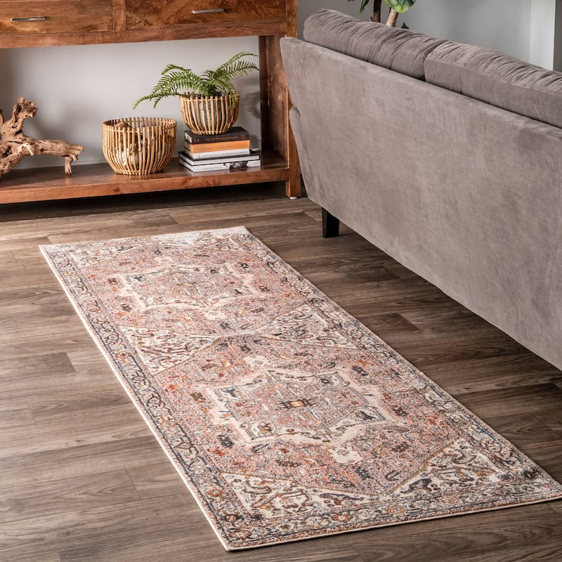 Nuloom Camila Faded Medallion Fringe Area Rug - 2'6" x 8' Runner - Light Brown - Runner