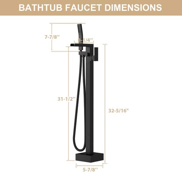 dimension image slide 0 of 2, Freestanding Bathtub Faucet Waterfall Tub Filler Brushed Nickel Floor Mount Brass Bathroom Faucets with Hand Shower
