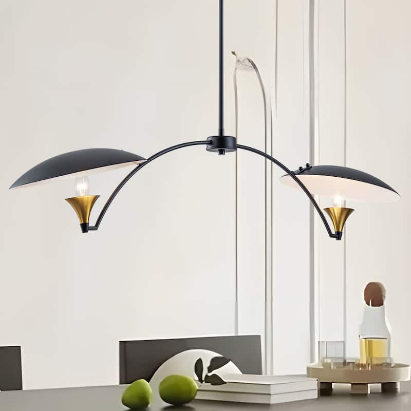 Starsky 2-Light Modern Black&Gold Linear Pendant Light for Kitchen Island - Black - Black