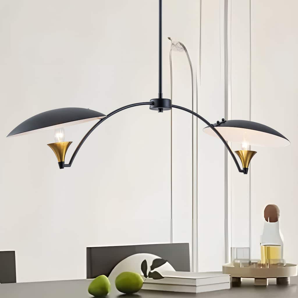 Starsky 2-Light Modern Black&Gold Linear Pendant Light for Kitchen Island - Black