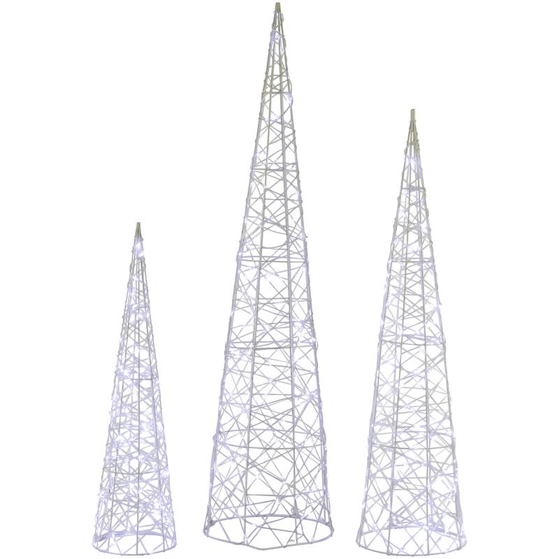 3 LED Twinkling Cone Trees Christmas Yard Decoration Cool White Lights
