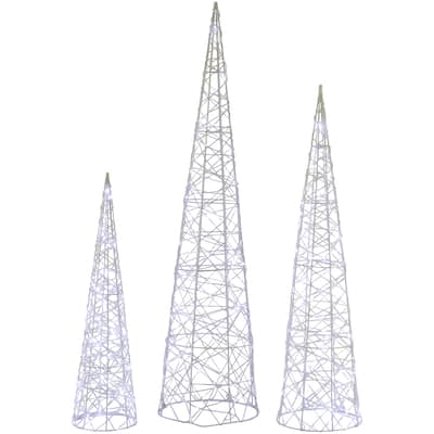 3 LED Twinkling Cone Trees Christmas Yard Decoration Cool White Lights