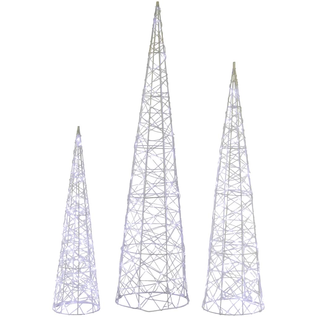 3 LED Twinkling Cone Trees Christmas Yard Decoration Cool White Lights
