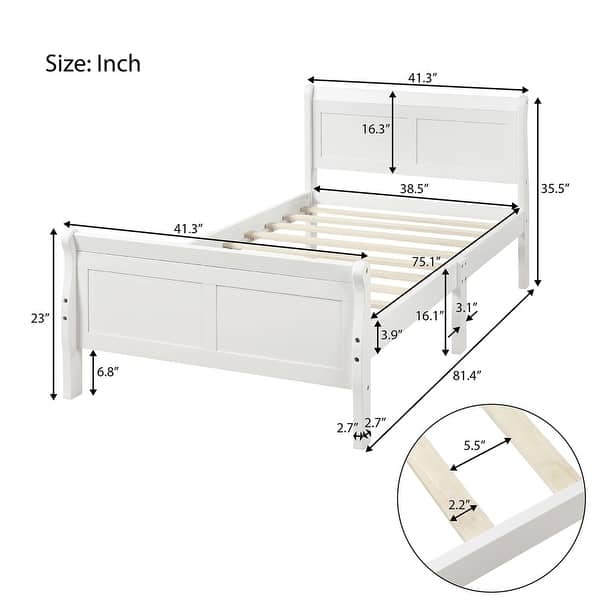 dimension image slide 1 of 4, Harper & Bright Designs Wood Twin Sleigh Bed with Headboard and Footboard