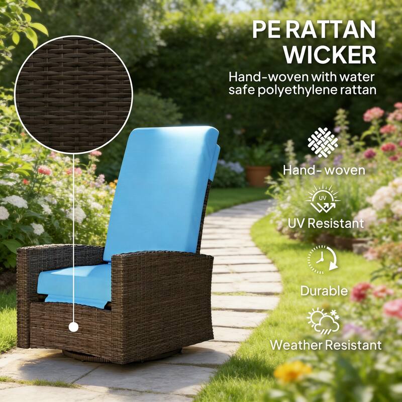 GDFStudio Outdoor Swivel Rattan Recliner with Cushions