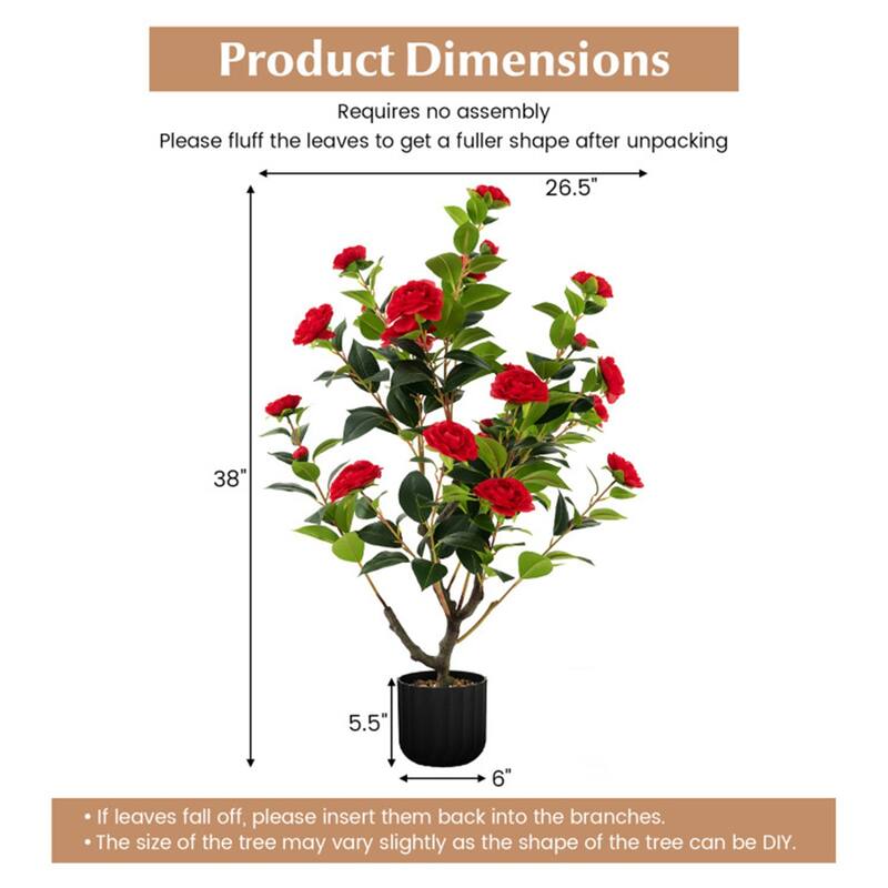 Set of 2 Artificial Camellia Trees 36 Inch Lifelike Indoor Decorative Plants with Cement Pots - 5" x 36"