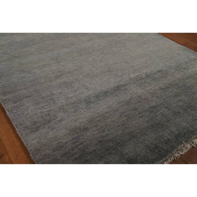 Gray Gabbeh Oriental Rug Hand-Knotted Solid Wool Carpet - 3'4" x 4'11"
