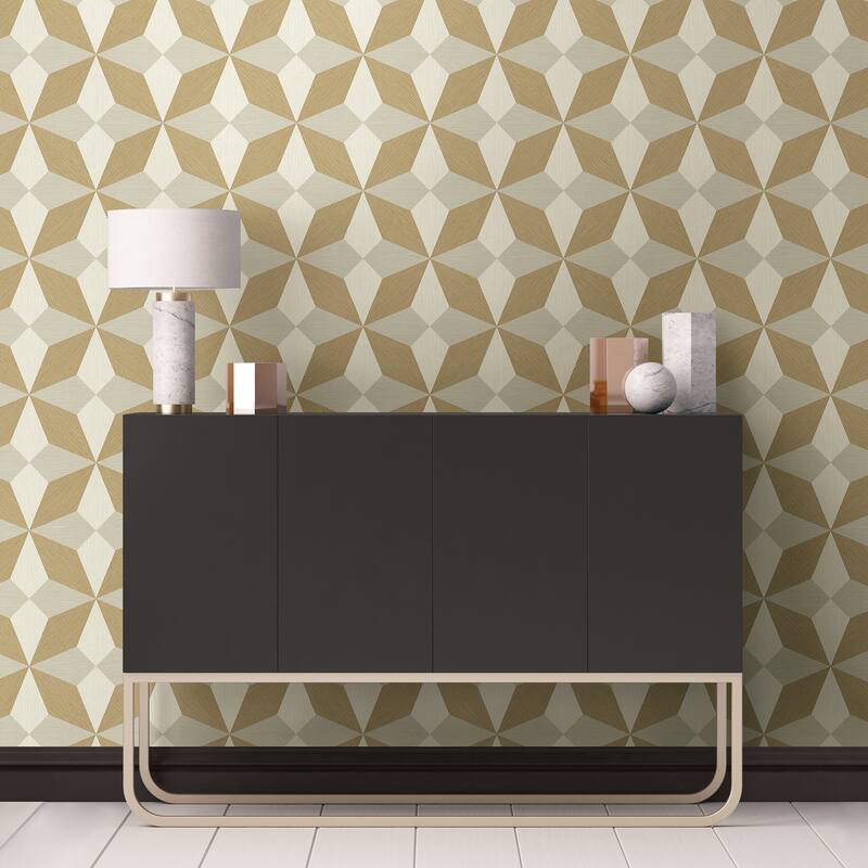 A-Street Prints Valiant Beige Faux Grasscloth Geometric Wallpaper