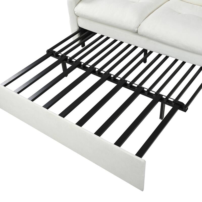 Convertible Pull Out Sofa Bed, Multi-Functional Chenille Loveseat Sofa, Casual Sofa with Thicked Cushions & Side Pocket
