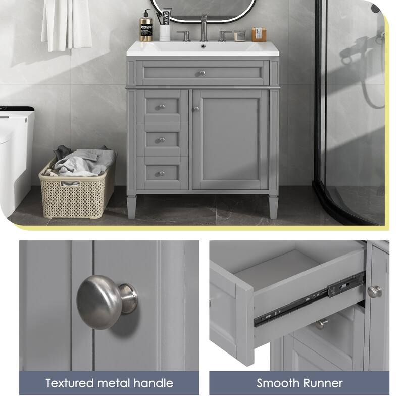 30''/36'' Bathroom Vanity with Top Sink, Modern Bathroom Storage Cabinet with 2 Drawers, a Tip-out Drawer & Adjustable Shelf