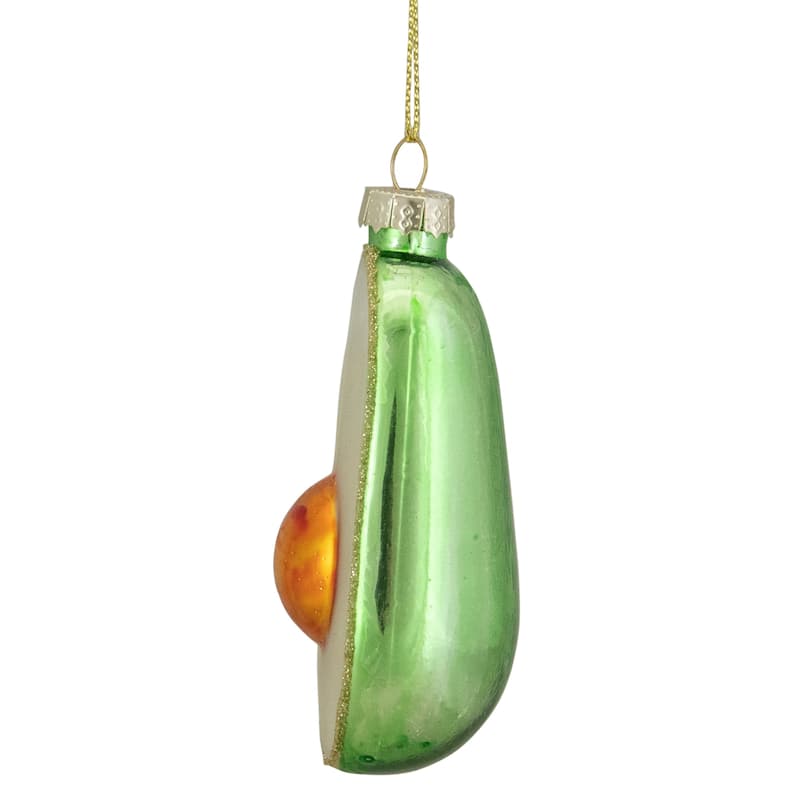 3.5" Green and White Avocado Glass Christmas Ornament