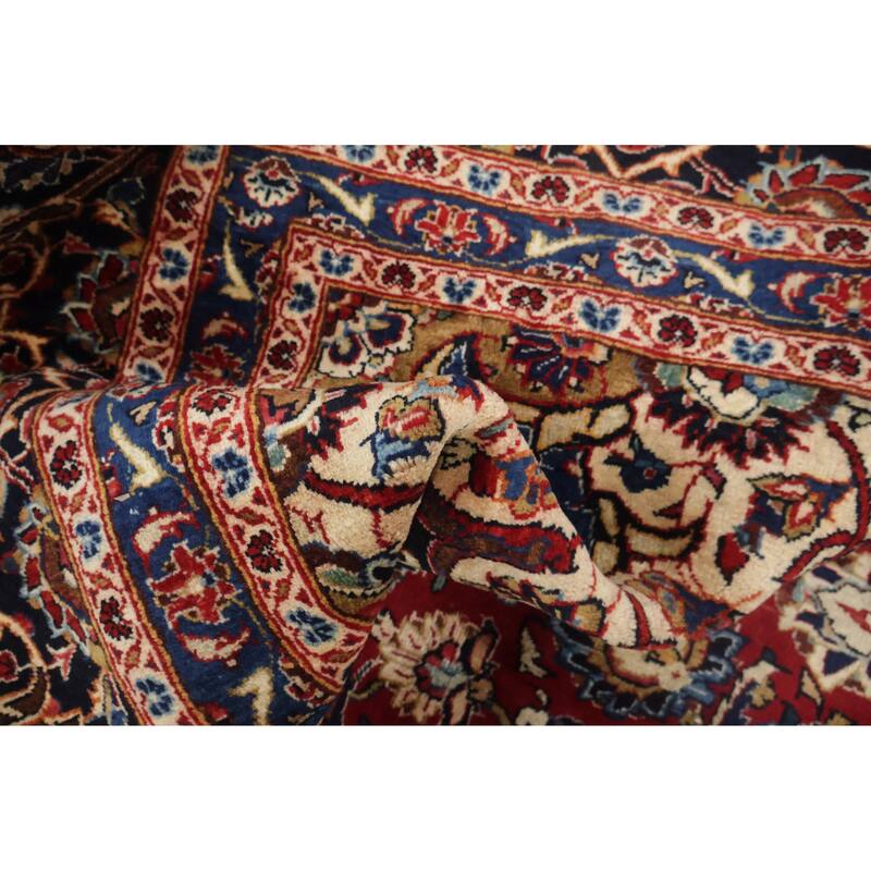 Hand Knotted Oriental 100% Wool Carpet Traditional Floral Red Kashan Area Rug - 12' 2'' X 9' 7''
