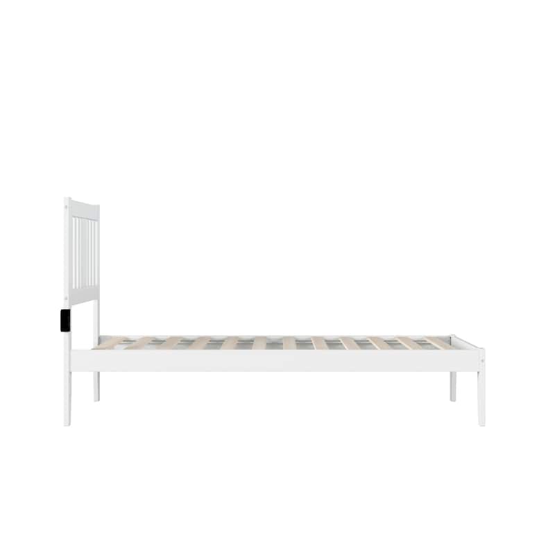 Twin Bed - USB Charging Bed Frame, Solid Wood, Mission Style, Slat Kit Included