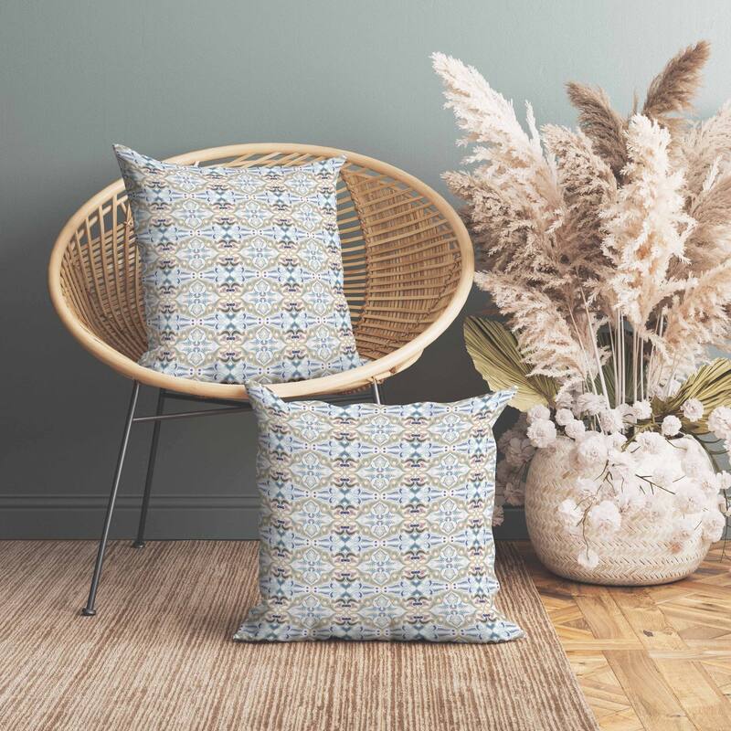 Floral Elegance Indoor/Outdoor Reversible Throw Pillow White and Beige