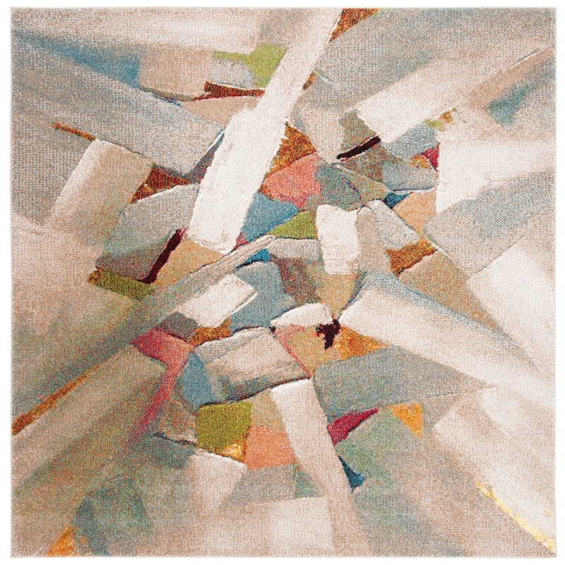 SAFAVIEH Porcello Gennady Mid-Century Modern Abstract Rug - 10' x 10' Square - Grey/Multi