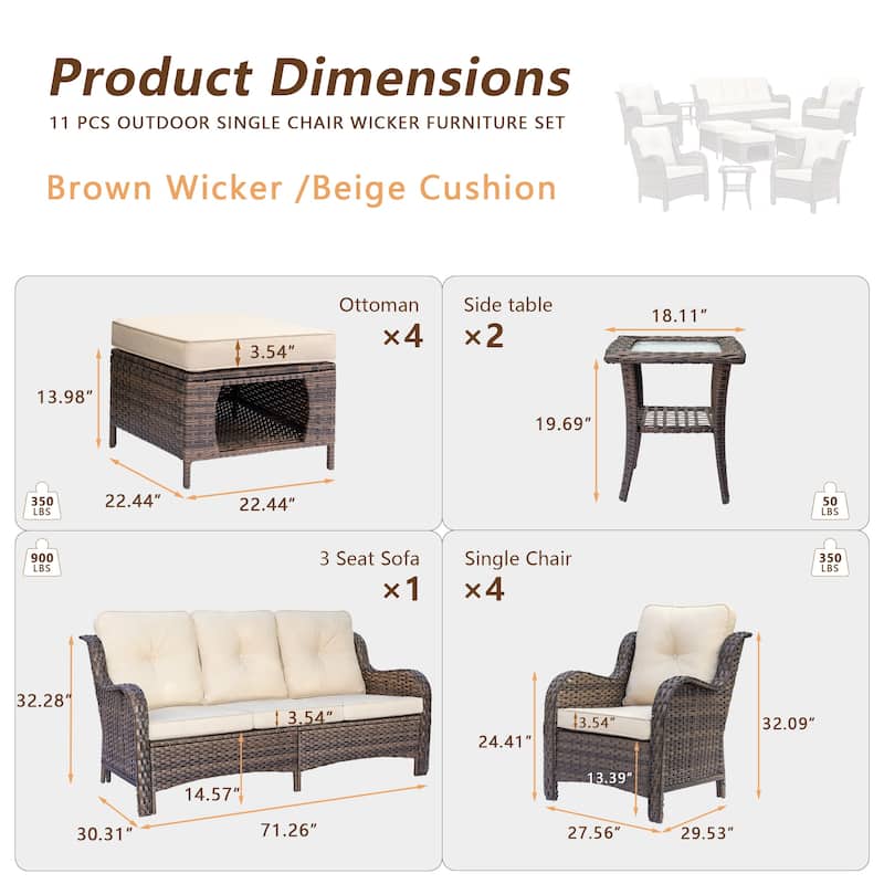 Brown Wicker Outdoor Patio Conversation Seating Sets with Beige Cushions