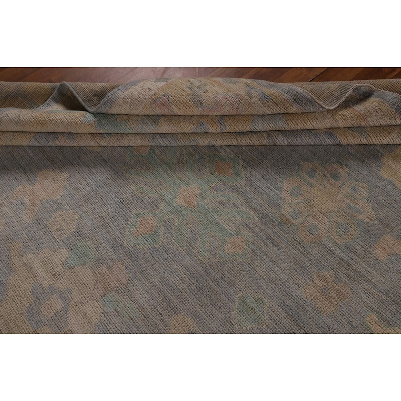 Vegetable Dye Blue Oushak Turkish Area Rug Hand-Knotted Wool Carpet - 8'3"x 10'3"