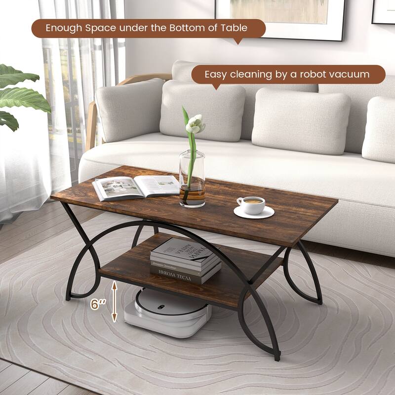 Costway 2-Tier Industrial Coffee Table Rectangular Cocktail Table with - See Details