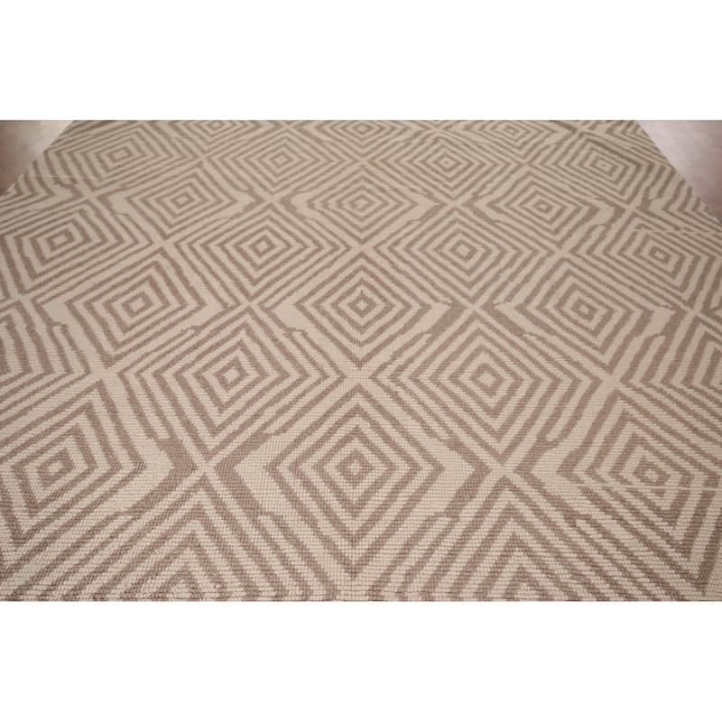 All-Over Geometric Moroccan Large Area Rug Handmade Wool Carpet - 9'10"x 14'9"