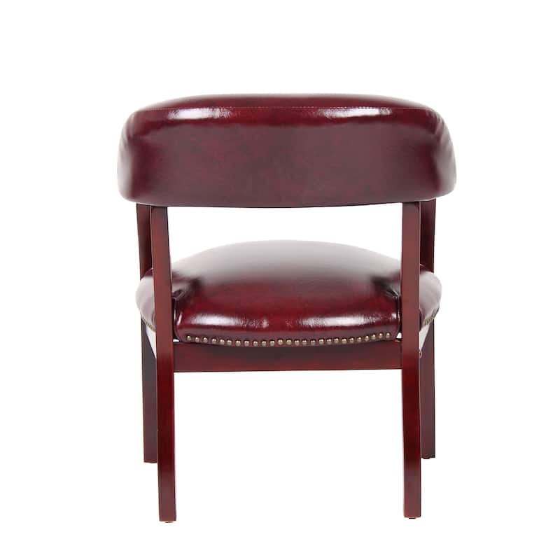 Elon Guest Chair, Brass Nailhead Trim, Mahogany, Burgundy Oxblood Vinyl