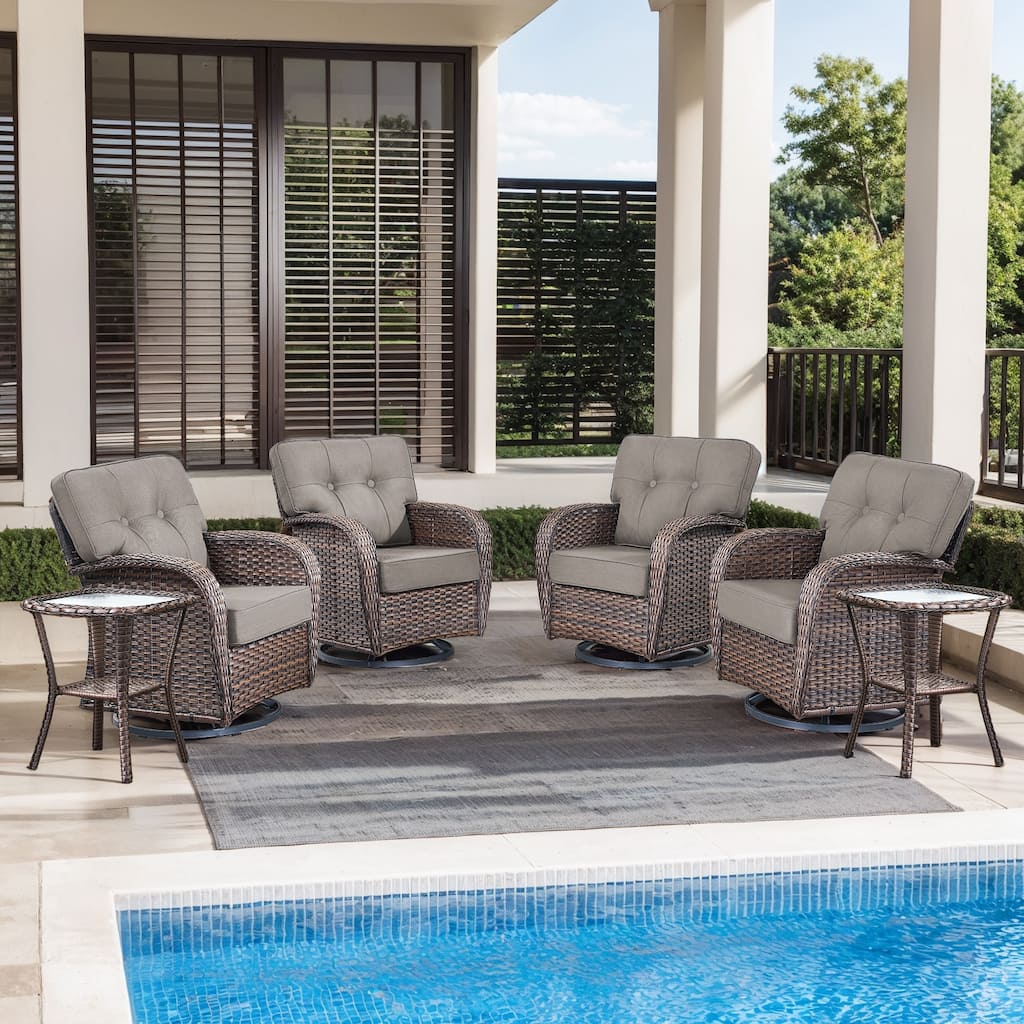 Pocassy Outdoor Swivel Chair Set Patio Funiture Chairs