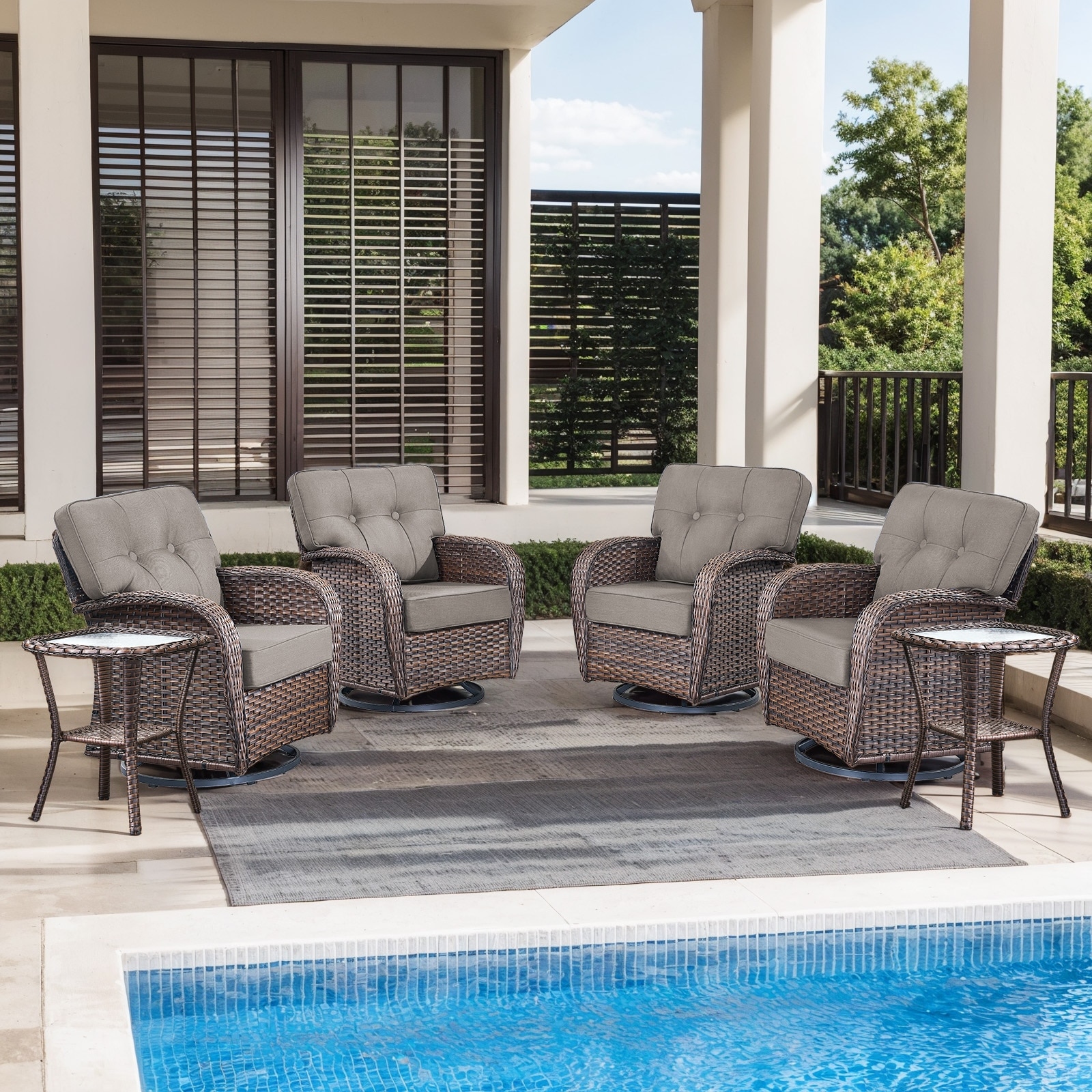 Pocassy Outdoor Swivel Chair Set Patio Funiture Chairs