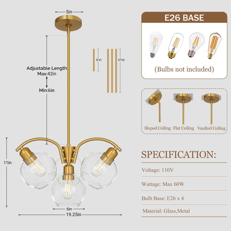LamQee Sputnik Metal Chandelier with Clear Glass Globe Shades