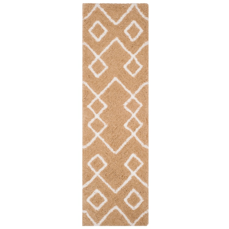 SAFAVIEH Handmade Toronto Shag Shaniqua Polyester Rug - 2'3" x 8' Runner - Beige/Ivory