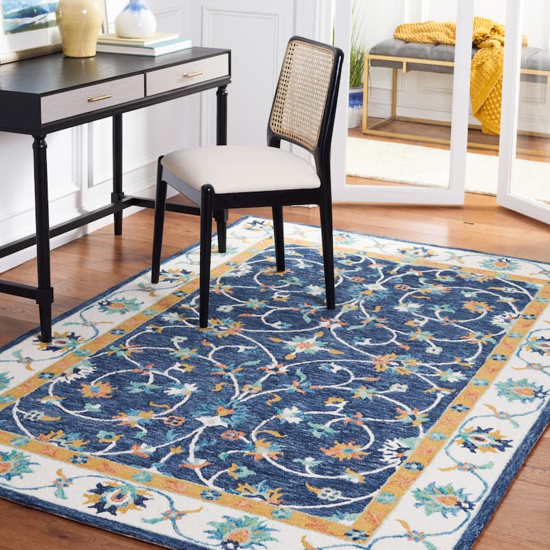 SAFAVIEH Handmade Micro-Loop Nikola Oriental Wool Rug - 4' x 6' - Blue/Ivory
