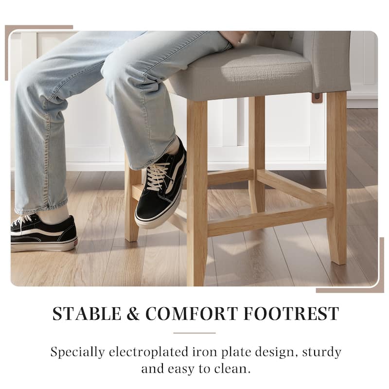 EROMMY Counter & Bar Stools Set of 2, Solid Wood Frame Upholstered Kitchen Stools