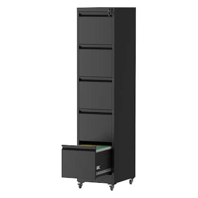 5 Drawer Metal Vertical File Cabinet with Lock on Wheels for Home Office, Heavy Duty Metal Storage Cabinet