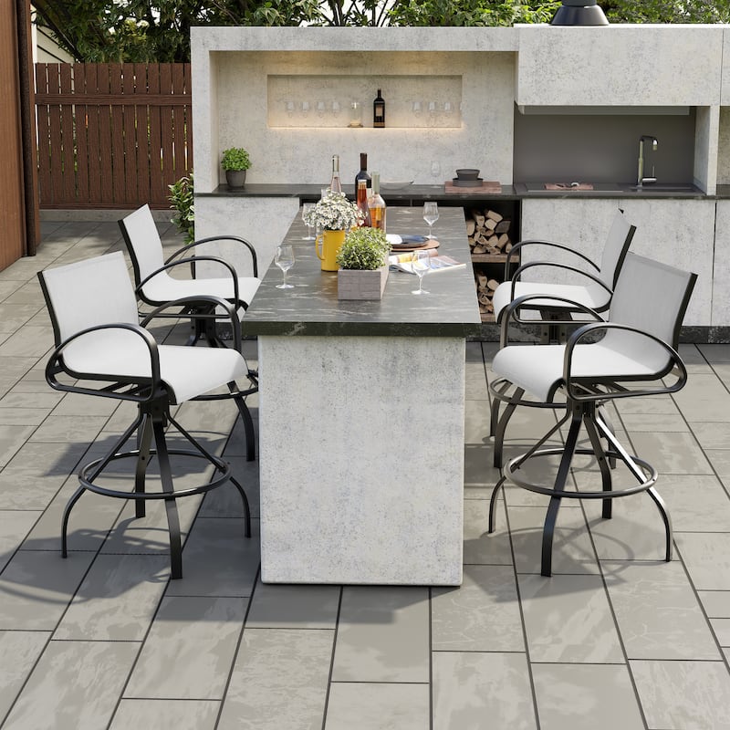 Outdoor Patio Swivel Aluminum Bar Stools Sunbrella Textilene Fabric - Augustine Oyster - 4PCS