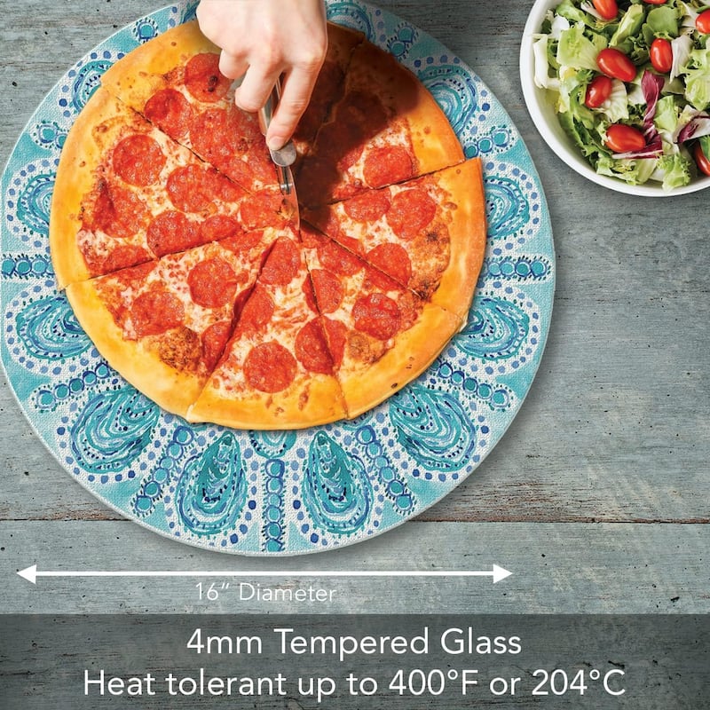 Ocean Fantasy 4mm Heat Tolerant Round Tempered Glass Cutting Board 16" Round Made in the USA Food Preparation Board
