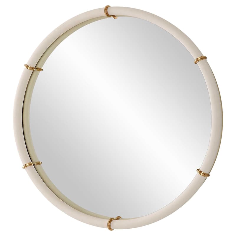 Faux Shagreen Cyprus Round Wall Mirror - 43" - White and Gold