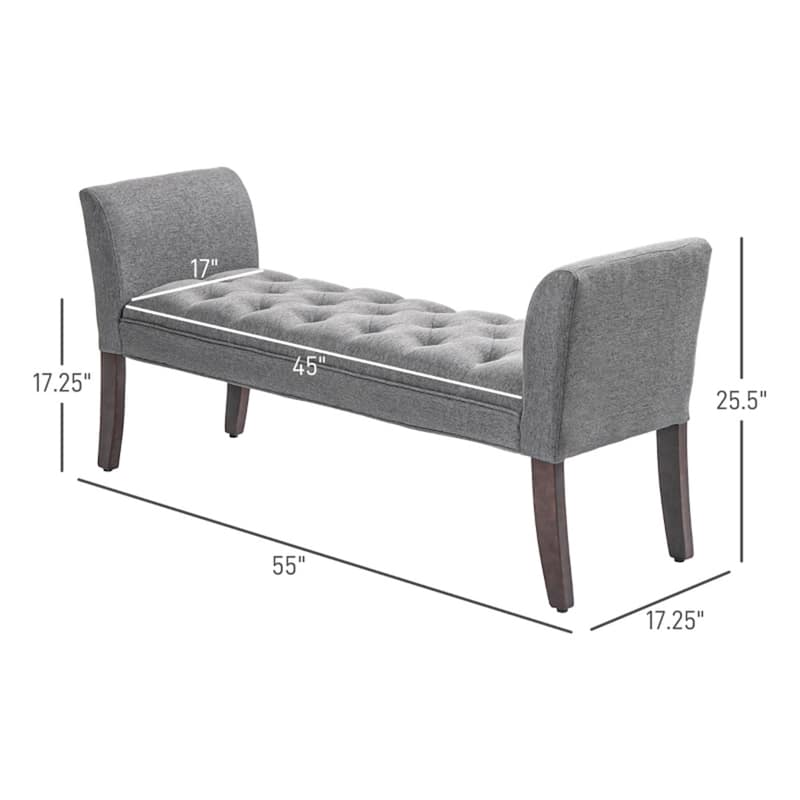 Linen Upholstered Storage Bench with Button Tufted Cushion for Entryway Bedroom or Living Room Use - 55" W x 17.25" D x 25.5" H