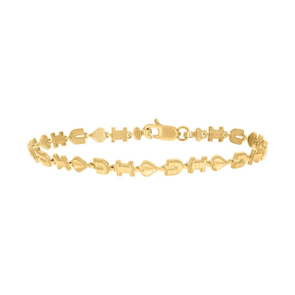 Curata 10k Yellow Gold 8" 4.8mm Womens I Love U Heart Link Bracelet