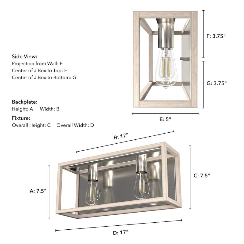 Hunter Squire Manor 2-Light Vanity Wall Light, Modern Farmhouse, Transitional - Damp Rated!