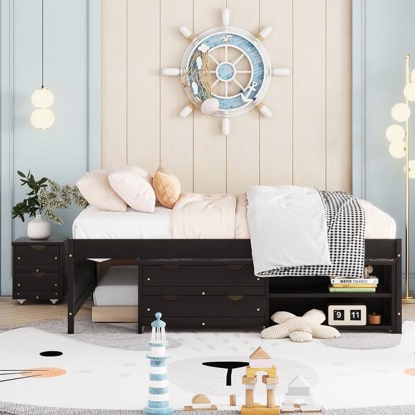 slide 2 of 38, 3-Pieces Kids Bedroom Sets Full Bed Frame,1 Nightstand,Storage Box Espresso - Full