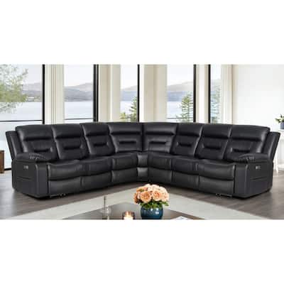 119'' Faux Leather Power Recliner 7-Seat Large Sectional Reclining Sofa with USB Port