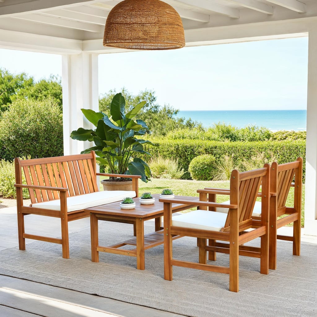 SAFAVIEH Outdoor Ainsley Acacia Wood 4-Piece Furniture Set - 44W x 34D x 25H