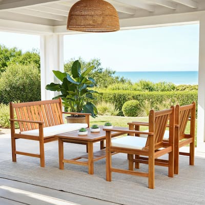 SAFAVIEH Outdoor Living Burbank Brown Acacia Wood 4-piece Furniture Set