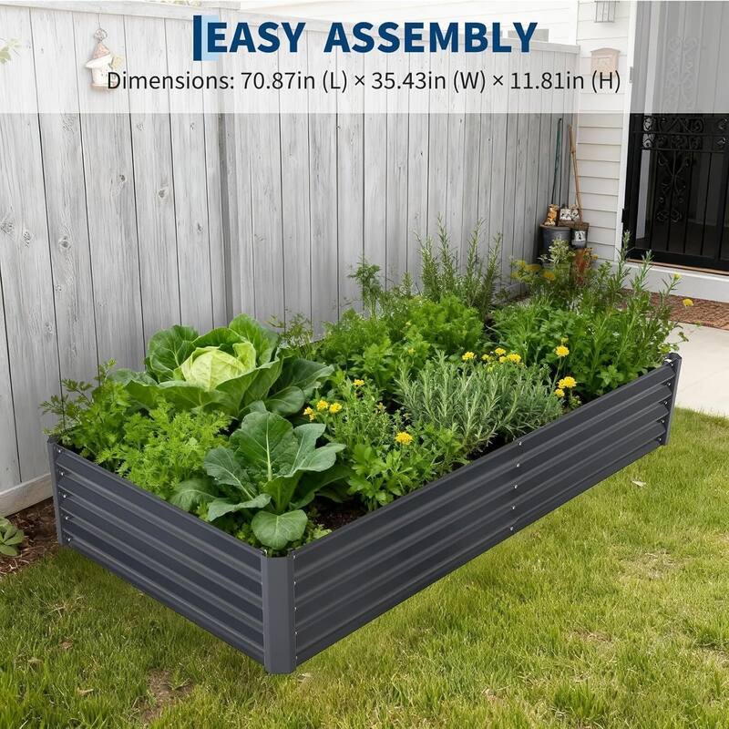8x4x1 Ft Galvanized Raised Garden Bed, Planter Box with Cover for Gardening, Flowers